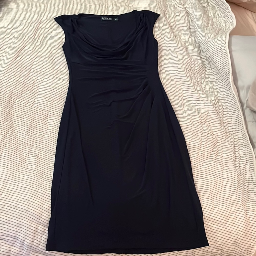 Ralph Lauren Sleeveless Dark Navy Stretch fitted midi dress